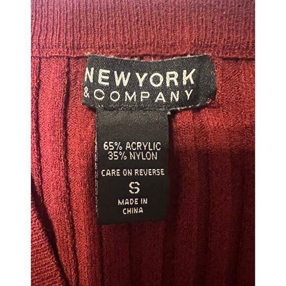 New York & Company Ribbed Button Front Cardigan Sweater Rust Red Small - Picture 3 of 4